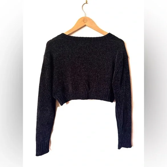 Urban Outfitters Black Cropped Button Front Cardigan Sweater - Picture 3 of 5
